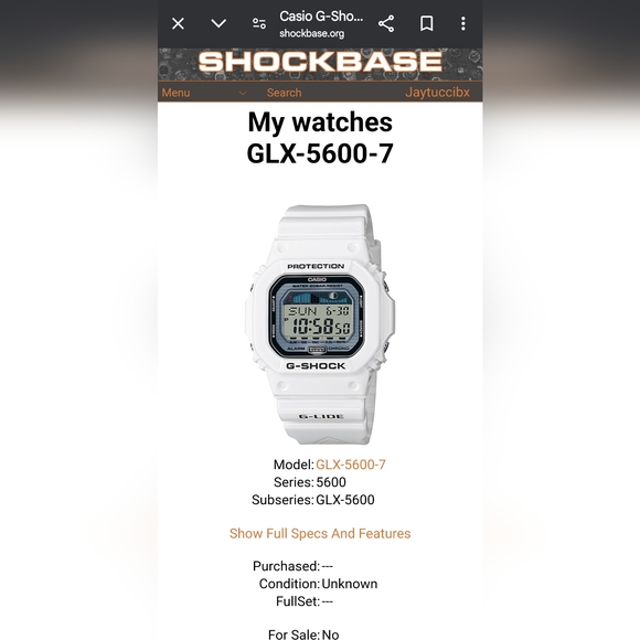 G-Shock White GLX-5600-7. Moon Phase & Tide Graph. - Picture 8 of 10